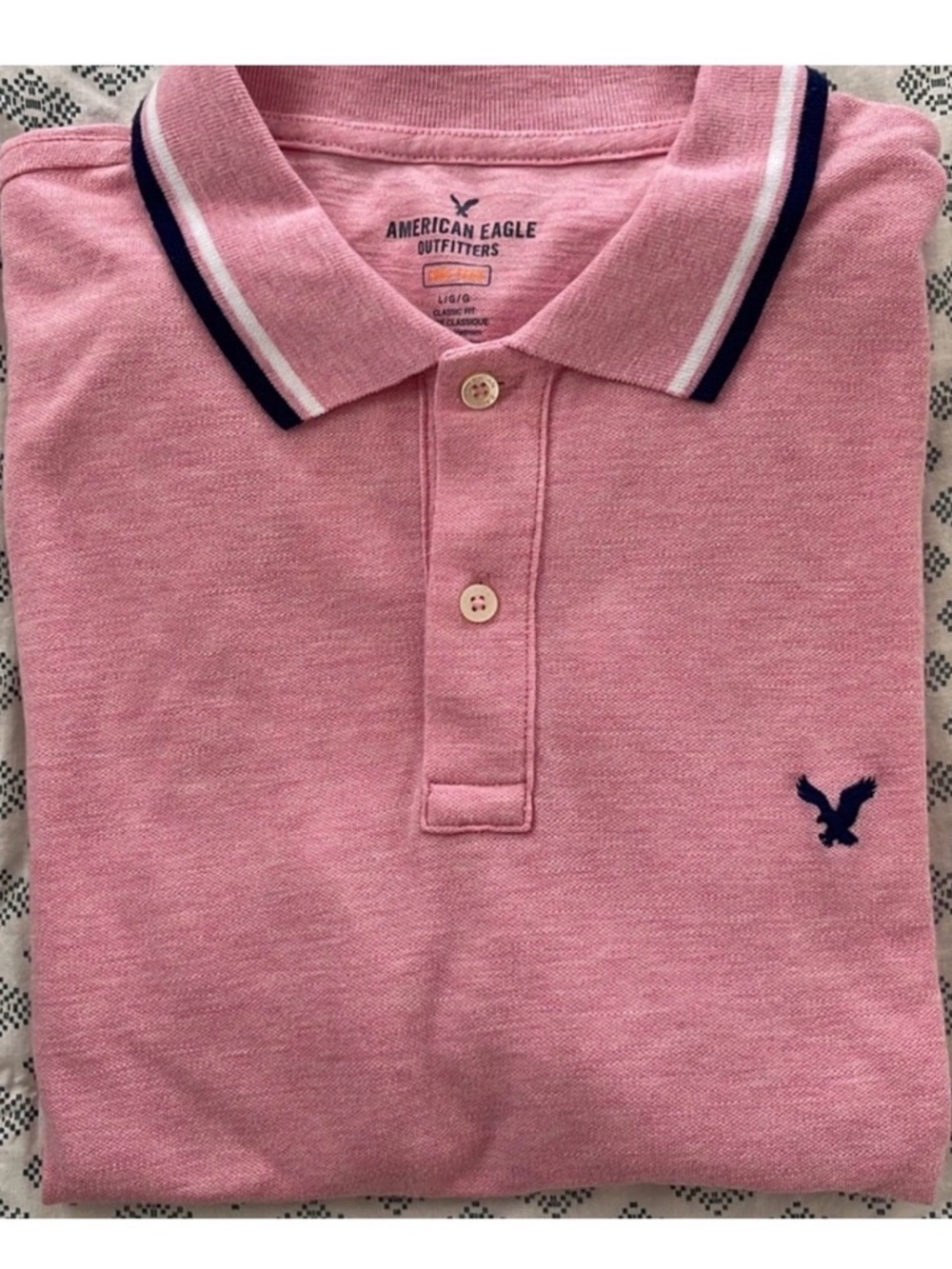 American Eagle Outfitters Pink Polo with Navy Trim